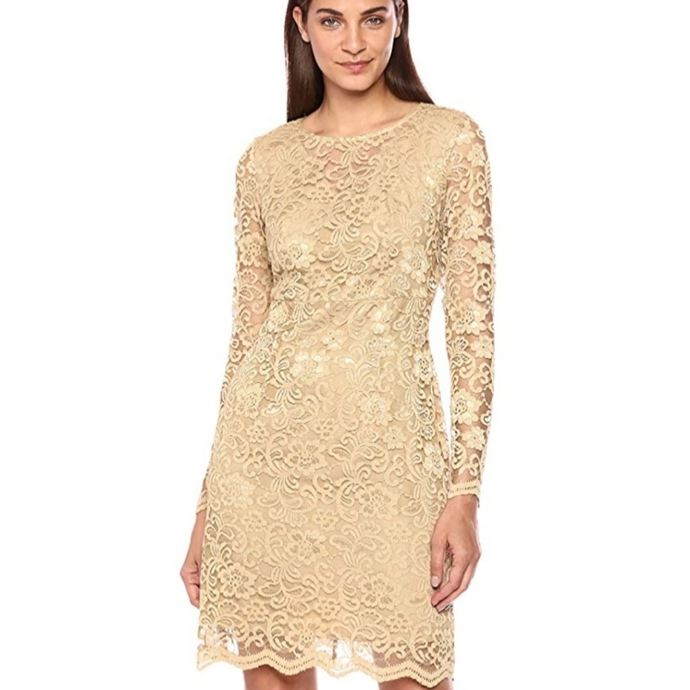 Nanette Lepore▪︎Gold Poetic Love Lace Sheath Dress